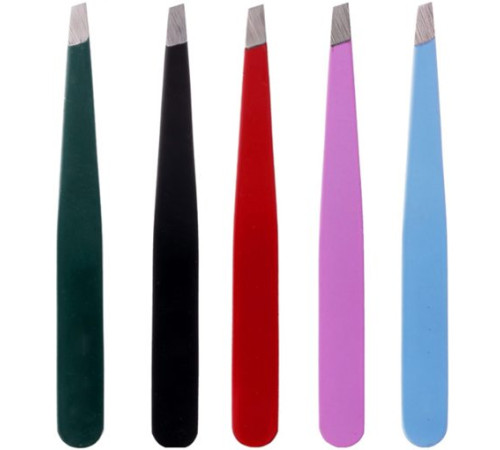 Пінцет для брів зі скошеними кінчиками KLEVER STEEL COLOR