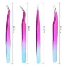 Набор пинцетов для наращивания ресниц Rainbow Pink