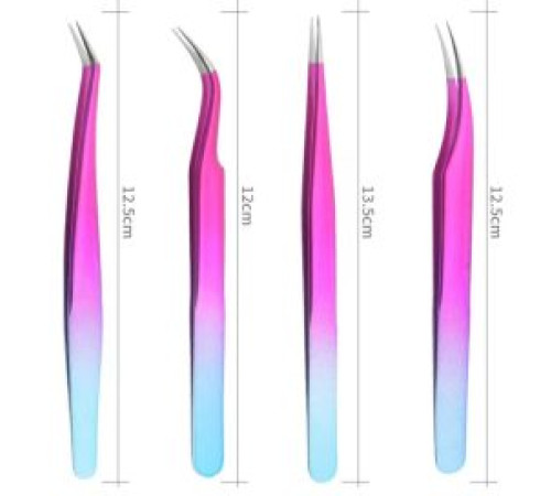 Набір пінцетів для нарощування вій Rainbow Pink