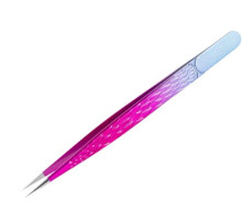 Пінцет для нарощування вій 3D прямий з малюнком Pink